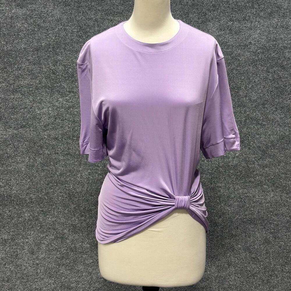 Rabanne Shirt Womens 38 Purple Jersey Knot Front Keyhole Short Sleeve Tunic Top
